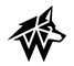Black geometric wolf logo on a white background